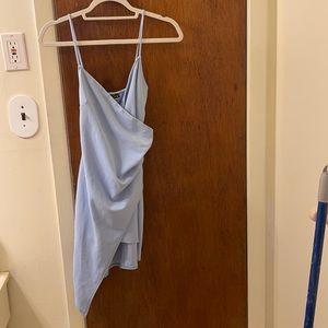 Light blue spaghetti strap cross over dress